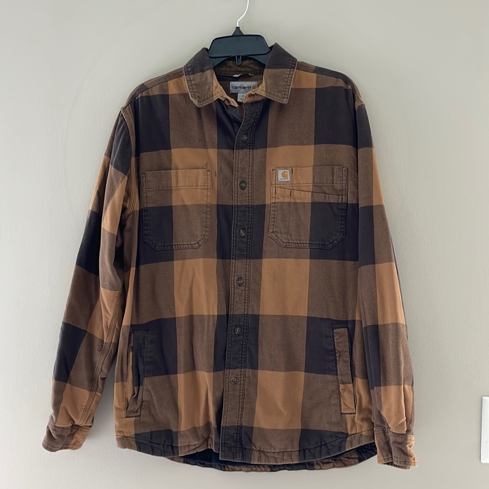 Carhartt men’s relaxed fit plaid shacket.